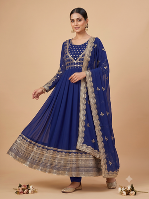 Blue sequin embroidered festive anarkali suit 3
