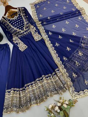 Blue sequin embroidered festive anarkali suit 4