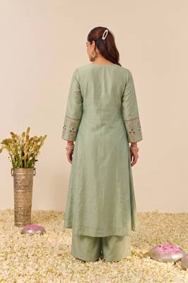 Women's Gorgeous Embroidery Work Simmer Silk Fabric Flared Kurta Palazzo and Dupatta Set 4