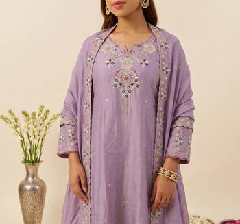 Women's Gorgeous Embroidery Work Simmer Silk Fabric Flared Kurta Palazzo and Dupatta Set 2