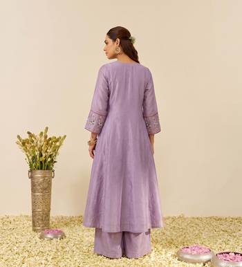 Women's Gorgeous Embroidery Work Simmer Silk Fabric Flared Kurta Palazzo and Dupatta Set 5