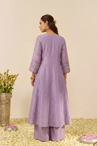 Women's Gorgeous Embroidery Work Simmer Silk Fabric Flared Kurta Palazzo and Dupatta Set