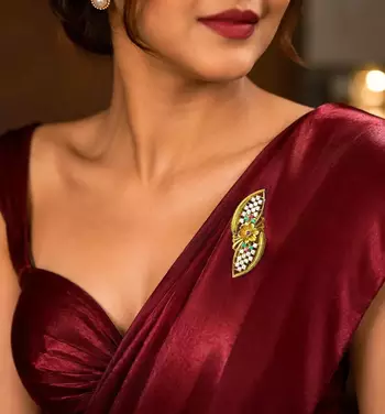 Multicolor CZ Saree Brooch Pin, Gold Tone Bridal Jewelry, Ethnic Wedding Accessory 1