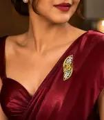 Multicolor CZ Saree Brooch Pin, Gold Tone Bridal Jewelry, Ethnic Wedding Accessory