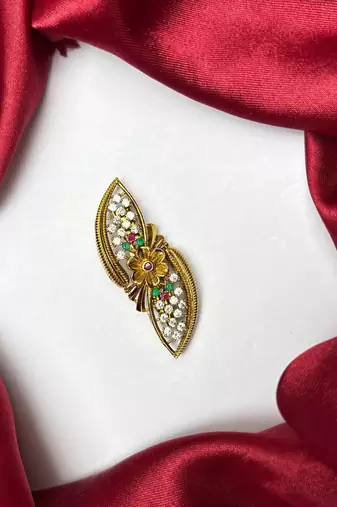 Multicolor CZ Saree Brooch Pin, Gold Tone Bridal Jewelry, Ethnic Wedding Accessory
