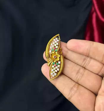 Multicolor CZ Saree Brooch Pin, Gold Tone Bridal Jewelry, Ethnic Wedding Accessory 3