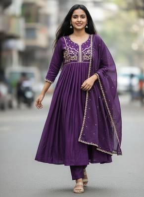 Designer traditional chinon fabric heavy embroidery kurta set with dupatta 1