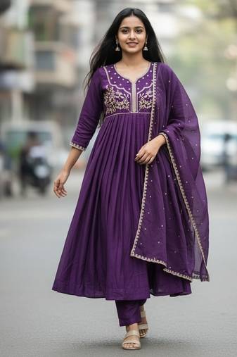 Designer traditional chinon fabric heavy embroidery kurta set with dupatta