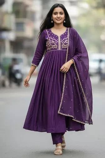 Designer traditional chinon fabric heavy embroidery kurta set with dupatta