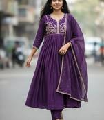 Designer traditional chinon fabric heavy embroidery kurta set with dupatta