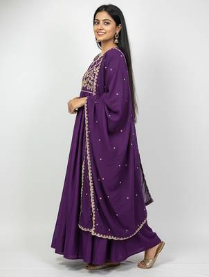Designer traditional chinon fabric heavy embroidery kurta set with dupatta 2