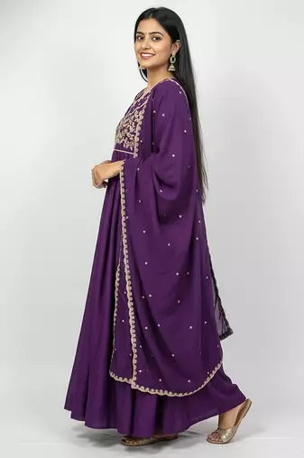 Designer traditional chinon fabric heavy embroidery kurta set with dupatta