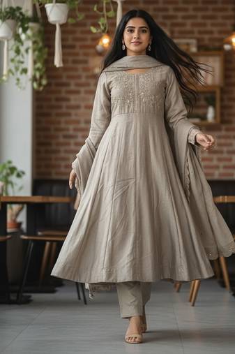 Designer traditional chinon fabric heavy embroidery kurta set with dupatta
