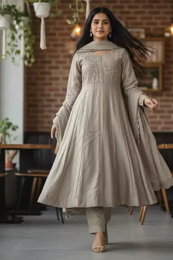 Designer traditional chinon fabric heavy embroidery kurta set with dupatta