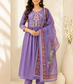 Designer traditional cotton fabric heavy embroidery kurta set with dupatta