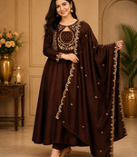 Designer traditional chinon fabric heavy embroidery kurta set with dupatta