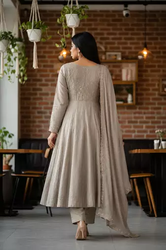 Designer traditional chinon fabric heavy embroidery kurta set with dupatta