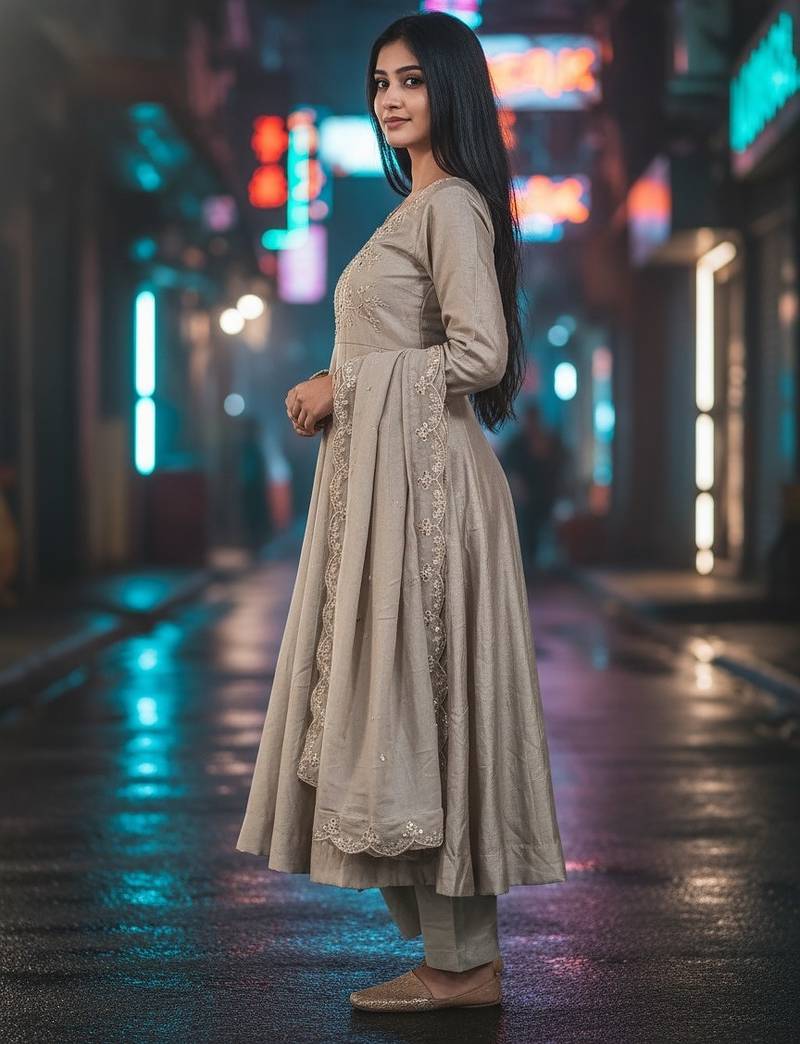 Designer traditional chinon fabric heavy embroidery kurta set with dupatta