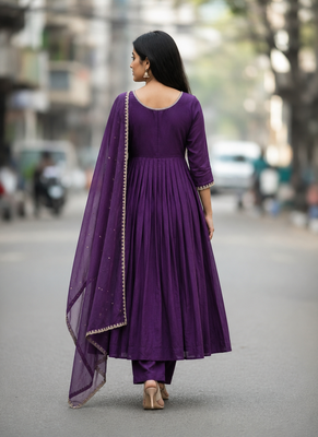 Designer traditional chinon fabric heavy embroidery kurta set with dupatta 3