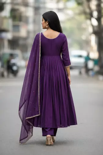 Designer traditional chinon fabric heavy embroidery kurta set with dupatta