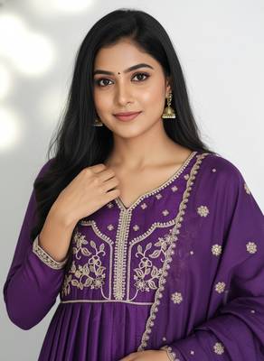 Designer traditional chinon fabric heavy embroidery kurta set with dupatta 4