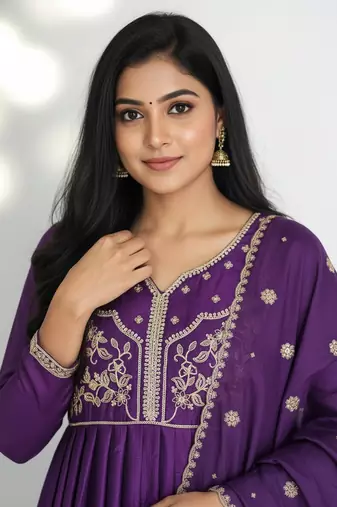 Designer traditional chinon fabric heavy embroidery kurta set with dupatta