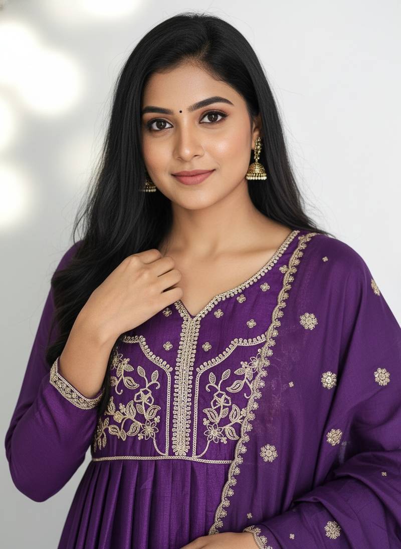 Designer traditional chinon fabric heavy embroidery kurta set with dupatta