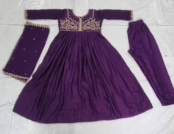 Designer traditional chinon fabric heavy embroidery kurta set with dupatta 5