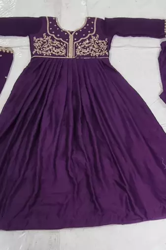 Designer traditional chinon fabric heavy embroidery kurta set with dupatta