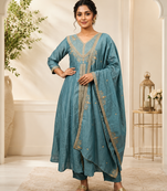 Designer traditional chinon fabric heavy embroidery kurta set with dupatta