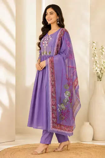 Designer traditional cotton fabric heavy embroidery kurta set with dupatta