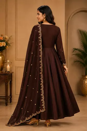 Designer traditional chinon fabric heavy embroidery kurta set with dupatta