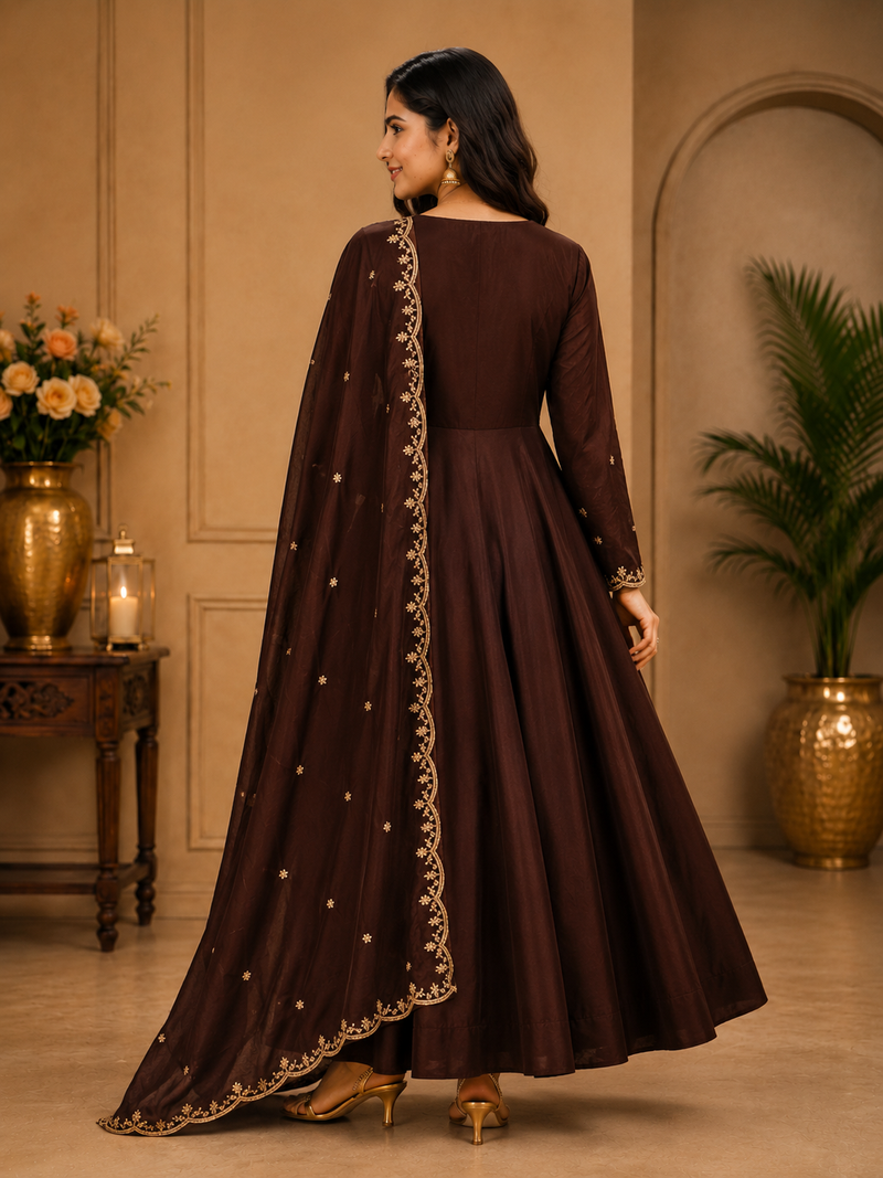 Designer traditional chinon fabric heavy embroidery kurta set with dupatta