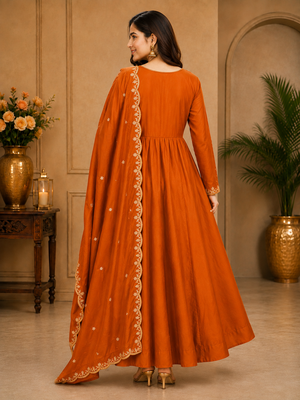 Designer traditional chinon fabric heavy embroidery kurta set with dupatta 3