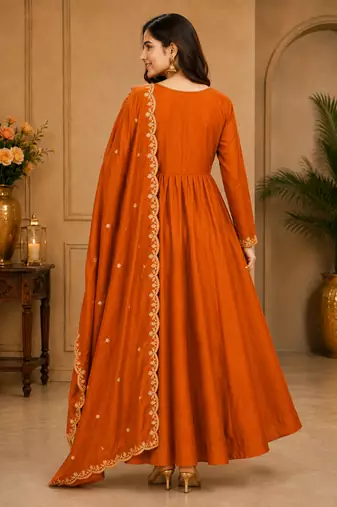 Designer traditional chinon fabric heavy embroidery kurta set with dupatta