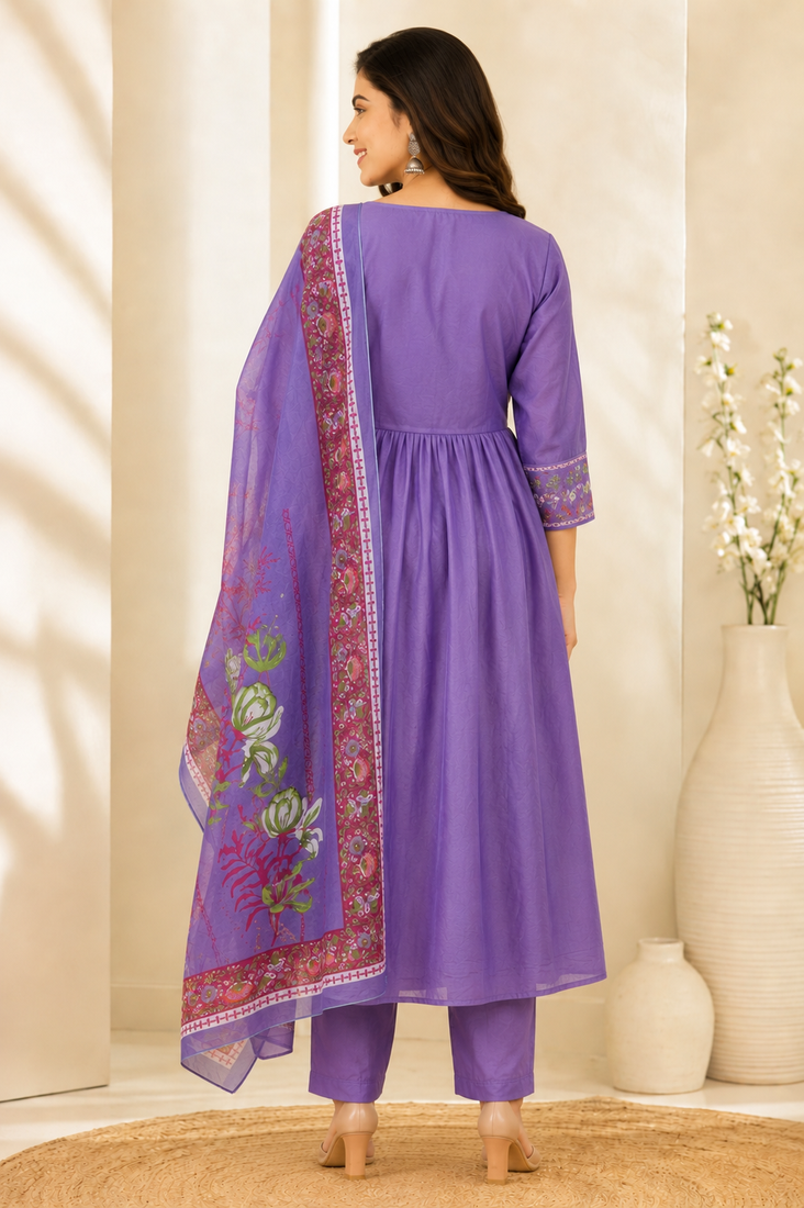 Designer traditional cotton fabric heavy embroidery kurta set with dupatta