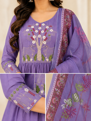 Designer traditional cotton fabric heavy embroidery kurta set with dupatta 4