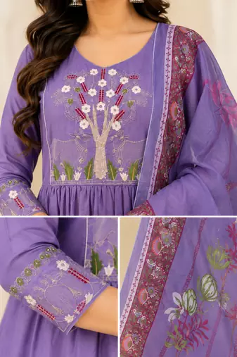 Designer traditional cotton fabric heavy embroidery kurta set with dupatta