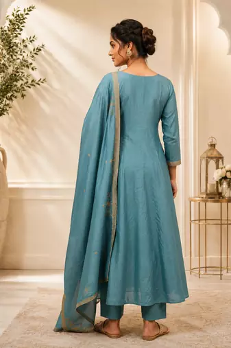 Designer traditional chinon fabric heavy embroidery kurta set with dupatta