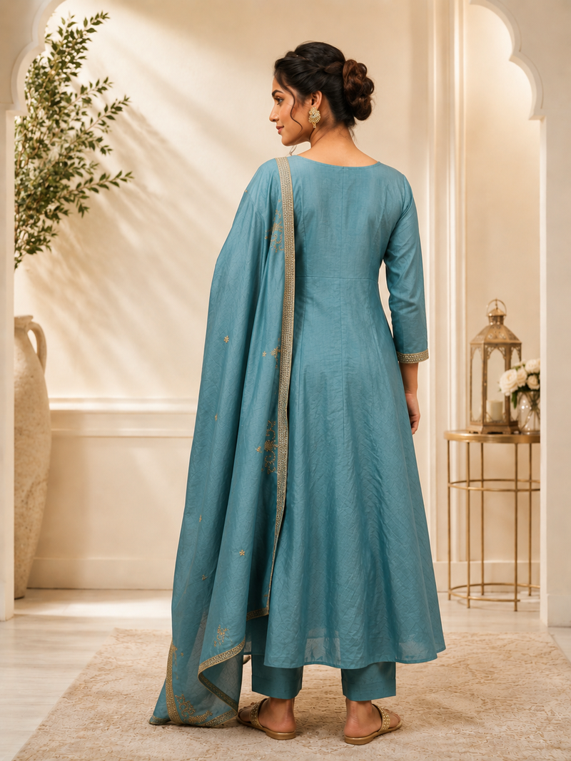 Designer traditional chinon fabric heavy embroidery kurta set with dupatta