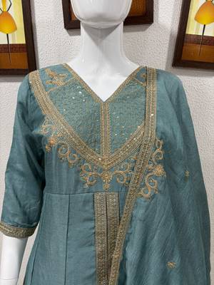 Designer traditional chinon fabric heavy embroidery kurta set with dupatta 4