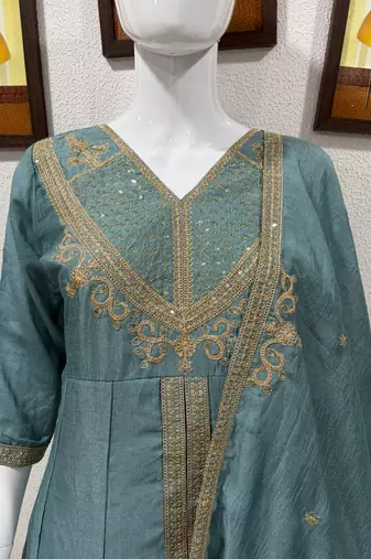 Designer traditional chinon fabric heavy embroidery kurta set with dupatta