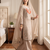 Beige heavy embroidered kurti pant set with lace dupatta for festive wear