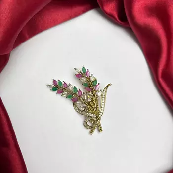 Multicolor Floral Saree Brooch, Kundan Style, Bridal Wedding Jewelry 2