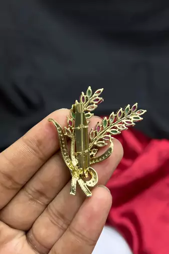 Multicolor Floral Saree Brooch, Kundan Style, Bridal Wedding Jewelry