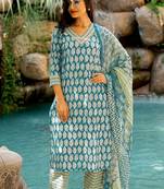 Mirchi Fashion Women's Teal Paisley Batik Print Pure Cotton Kurti With Bottom & Dupatta set