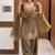 Gold heavy embroidered kurti pant set with lace dupatta for festive wear