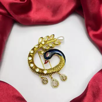 Peacock Juda Hair Brooch, Indian Bridal Kundan Hair Pin, Wedding Bun Accessory 2