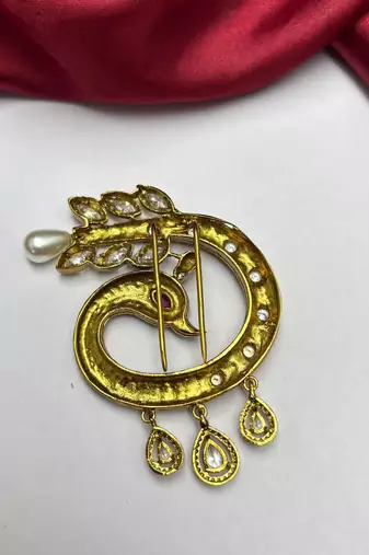 Peacock Juda Hair Brooch, Indian Bridal Kundan Hair Pin, Wedding Bun Accessory