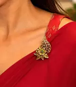 Peacock Floral Saree Brooch, Gold Tone Indian Jewelry, Bridal Accessory